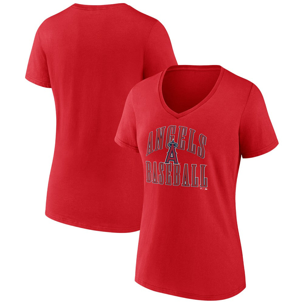 Los Angeles Angels Women's Victory Script V-Neck T-Shirt - Red - MLB Sale