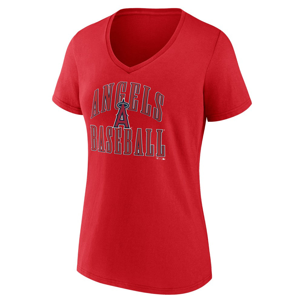 Los Angeles Angels Women's Victory Script V-Neck T-Shirt - Red - MLB Sale