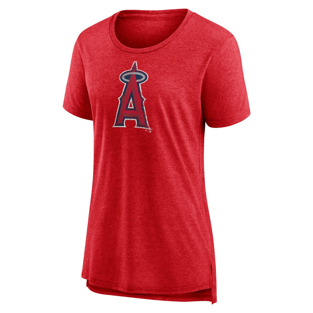 Los Angeles Angels Women's Weathered Official Logo Tri-Blend T-Shirt - Red - MLB Sale