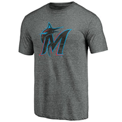 Miami Marlins Weathered Official Logo Tri-Blend T-Shirt - Heather Gray - MLB Lifestyle