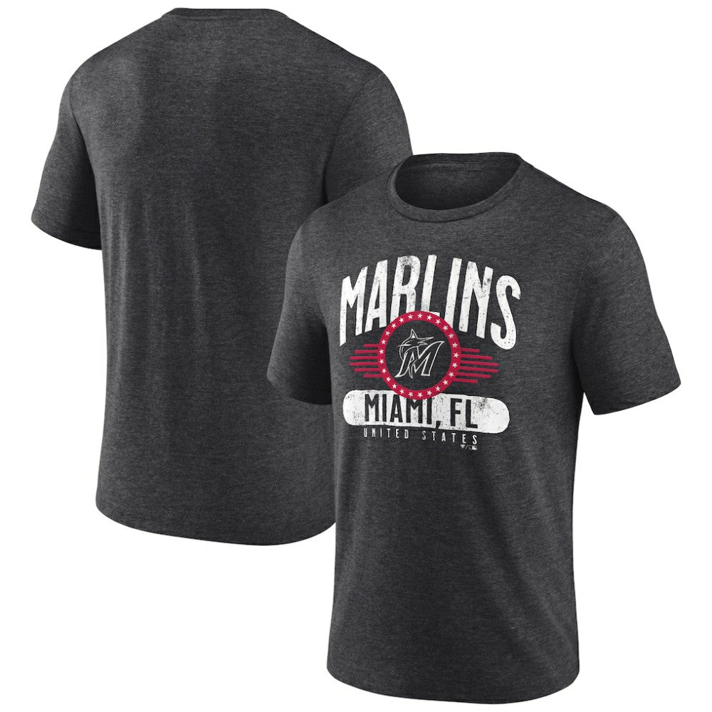 Miami Marlins Badge of Honor Tri-Blend T-Shirt - Charcoal - MLB Lifestyle