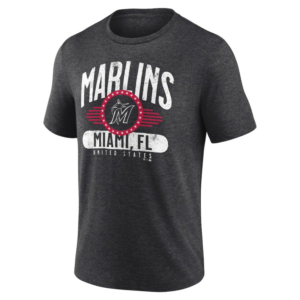 Miami Marlins Badge of Honor Tri-Blend T-Shirt - Charcoal - MLB Lifestyle
