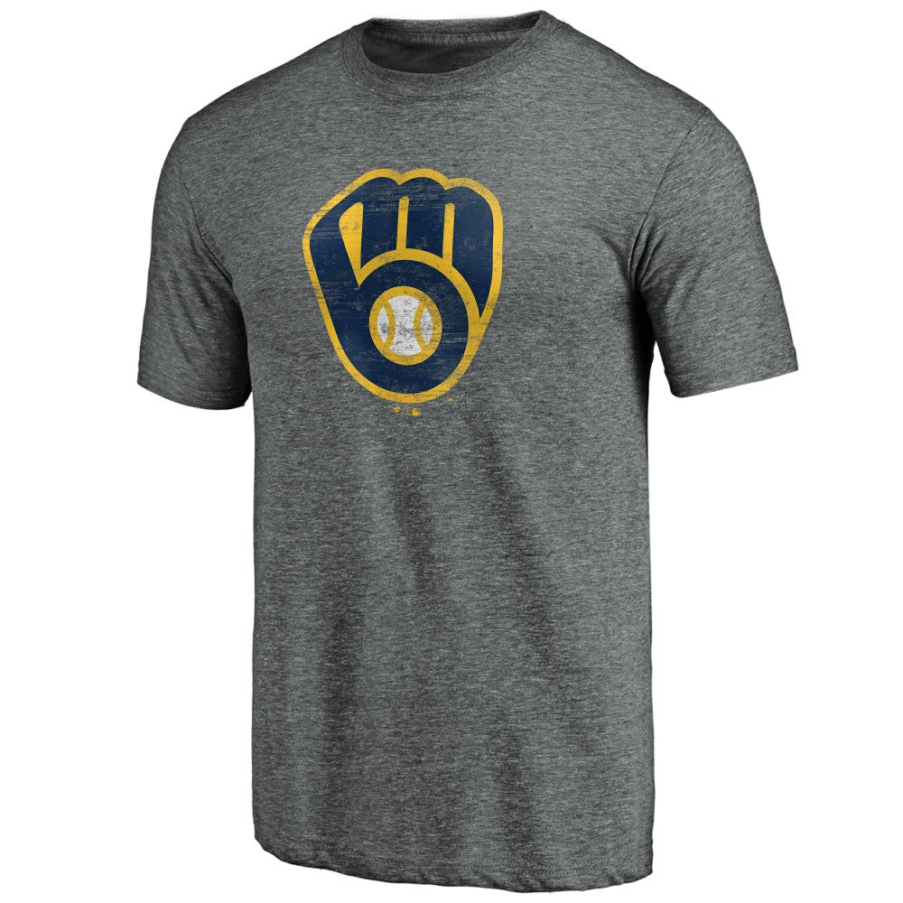 Milwaukee Brewers Weathered Official Logo Tri-Blend T-Shirt - Heather Gray - MLB Lifestyle