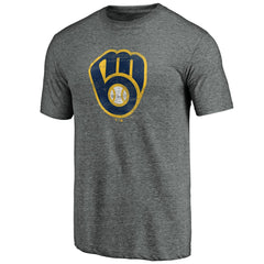 Milwaukee Brewers Weathered Official Logo Tri-Blend T-Shirt - Heather Gray - MLB Lifestyle