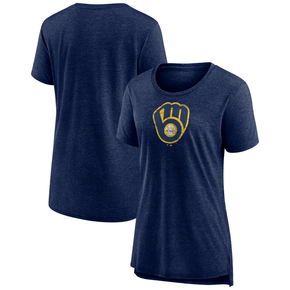 Milwaukee Brewers Women's Weathered Official Logo Tri-Blend T-Shirt - Navy - MLB Online