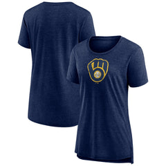 Milwaukee Brewers Women's Weathered Official Logo Tri-Blend T-Shirt - Navy - MLB Online