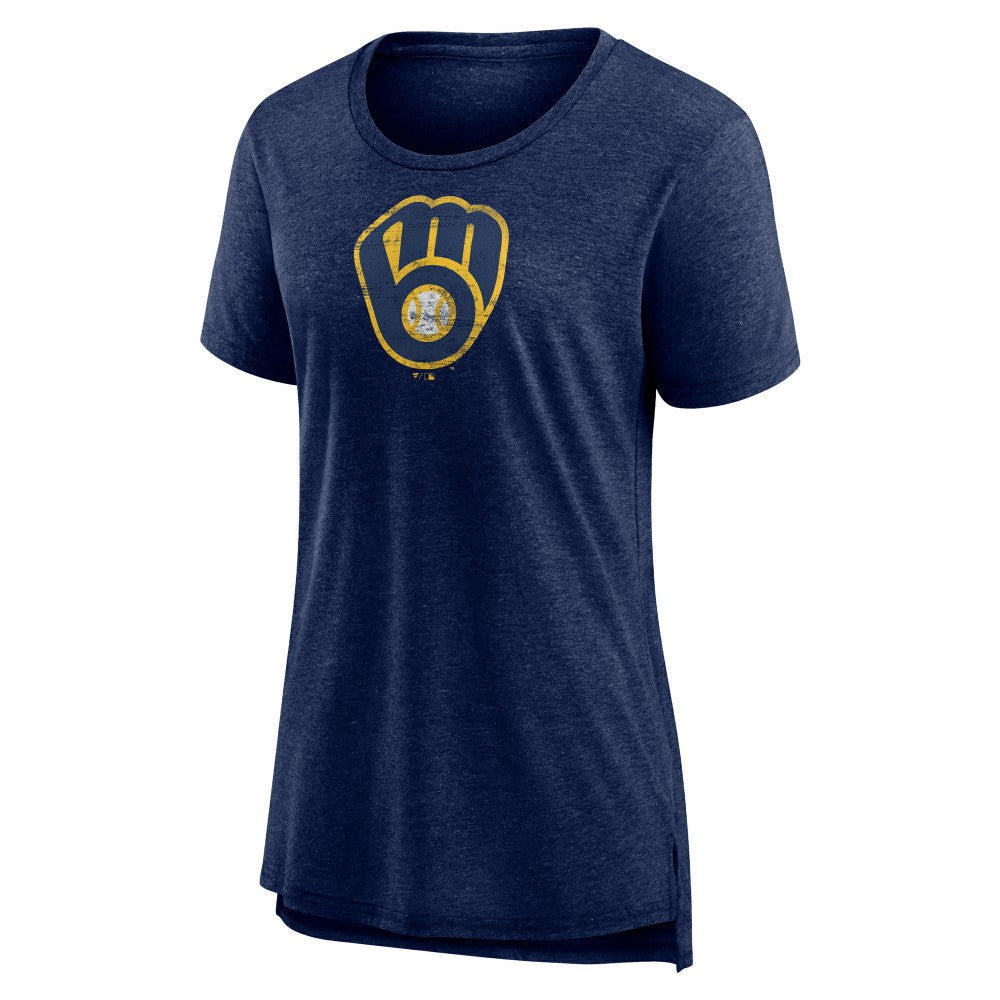 Milwaukee Brewers Women's Weathered Official Logo Tri-Blend T-Shirt - Navy - MLB Online