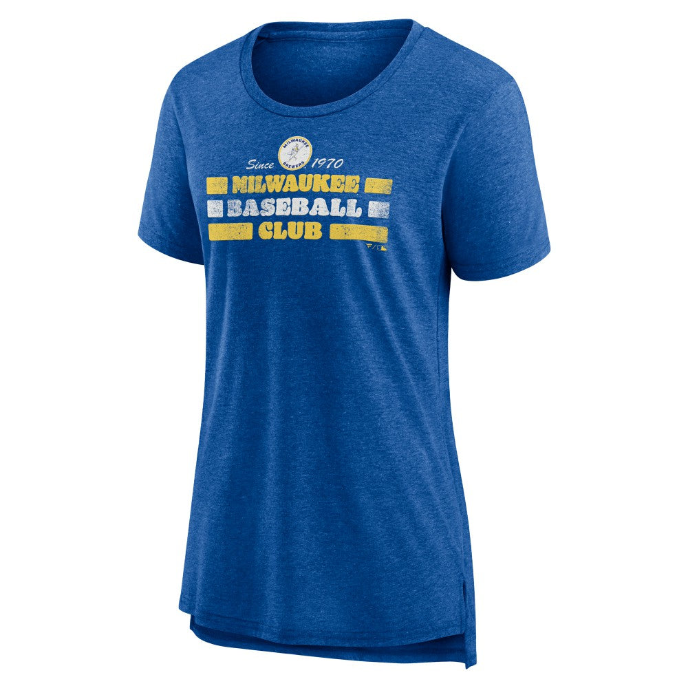 Milwaukee Brewers Women's Power Swing Tri-Blend T-Shirt - Royal - MLB Sale