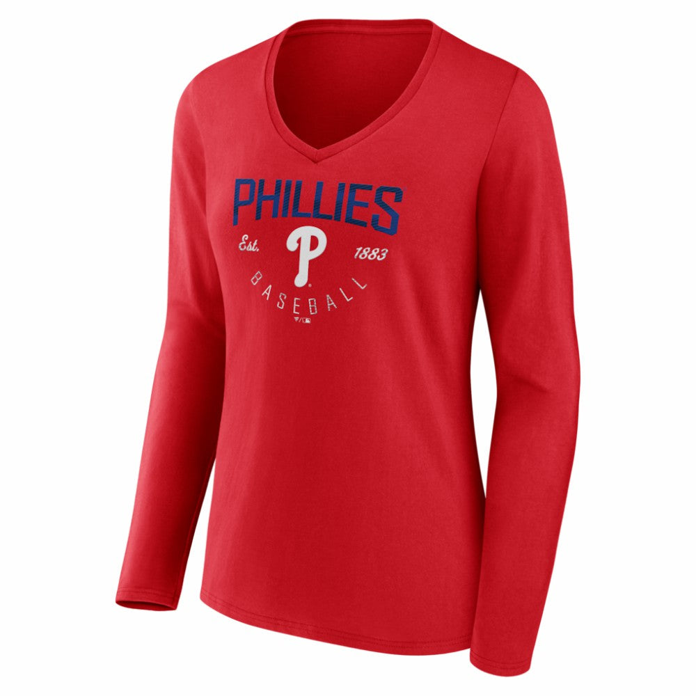 Philadelphia Phillies Women's Live For It Long Sleeve V-Neck T-Shirt - Red - MLB Sale