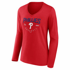 Philadelphia Phillies Women's Live For It Long Sleeve V-Neck T-Shirt - Red - MLB Sale
