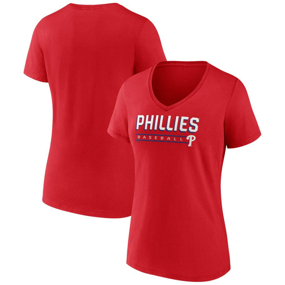 Philadelphia Phillies Women's Primary Play V-Neck T-Shirt - Red - MLB Discount