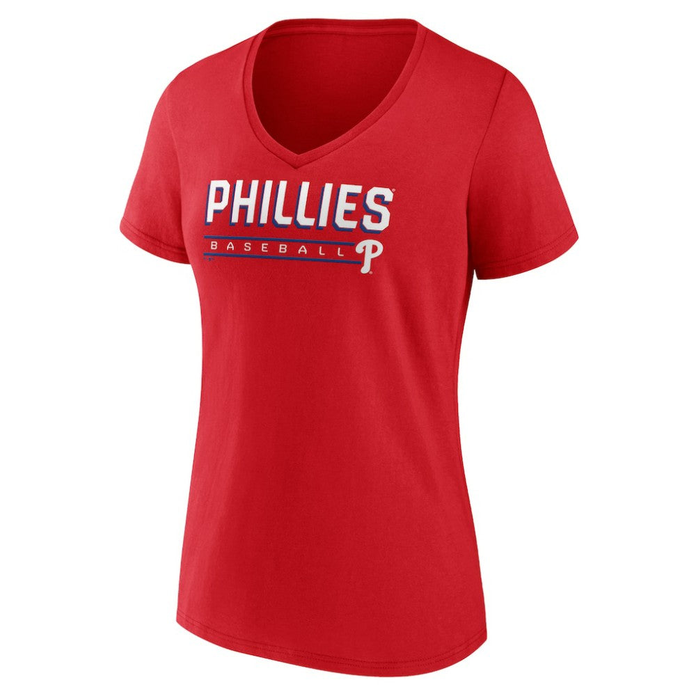 Philadelphia Phillies Women's Primary Play V-Neck T-Shirt - Red - MLB Discount