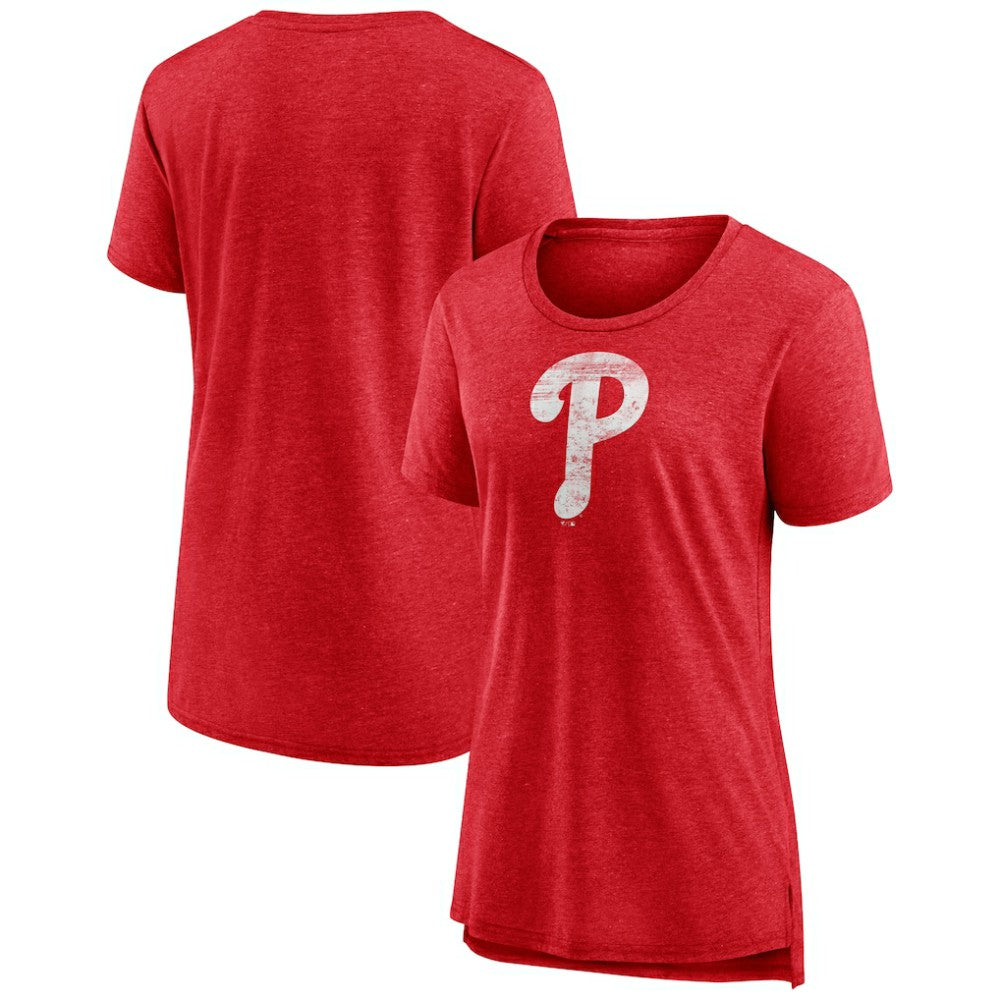 Philadelphia Phillies Women's Weathered Official Logo Tri-Blend T-Shirt - Red - MLB on Sale