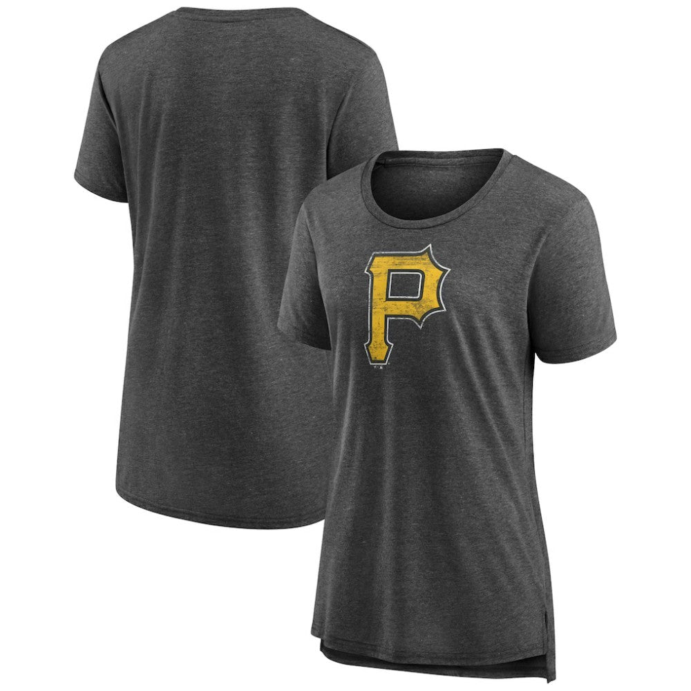 Pittsburgh Pirates Women's Weathered Official Logo Tri-Blend T-Shirt - Gray - MLB Discount