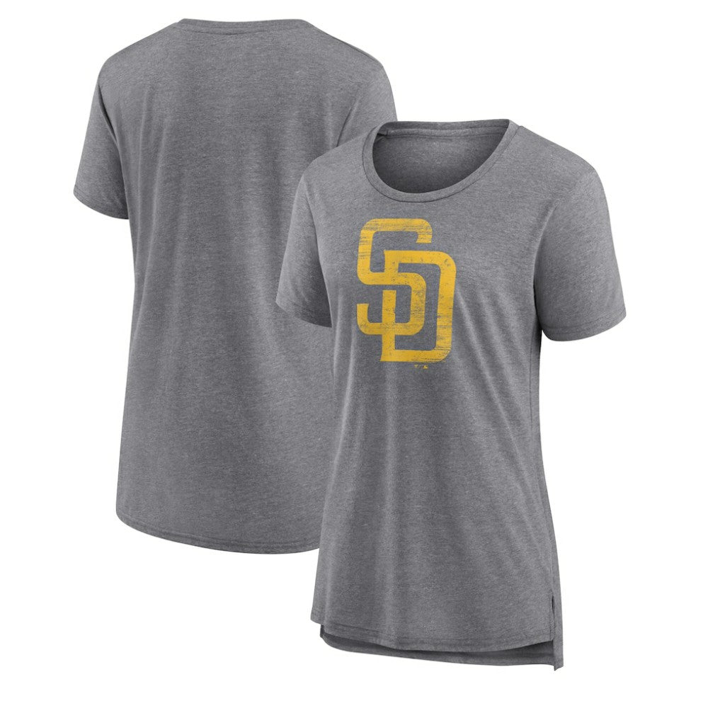 San Diego Padres Women's Weathered Official Logo Tri-Blend T-Shirt - Gray - MLB Discount