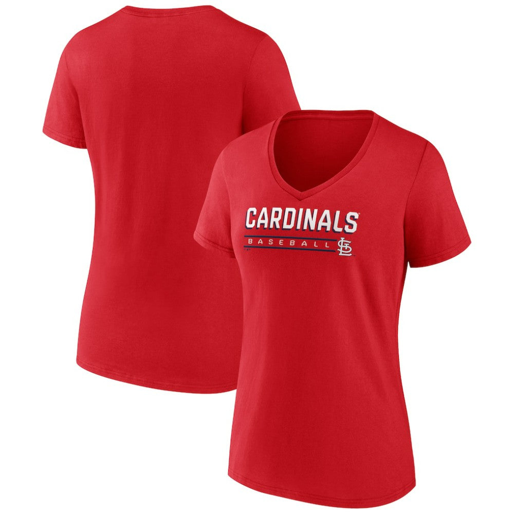 St. Louis Cardinals Women's Primary Play V-Neck T-Shirt - Red - MLB Discount