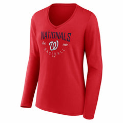 Washington Nationals Women's Live For It Long Sleeve V-Neck T-Shirt - Red - MLB Online