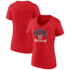 Washington Nationals Women's Victory Script V-Neck T-Shirt - Red - MLB Sale
