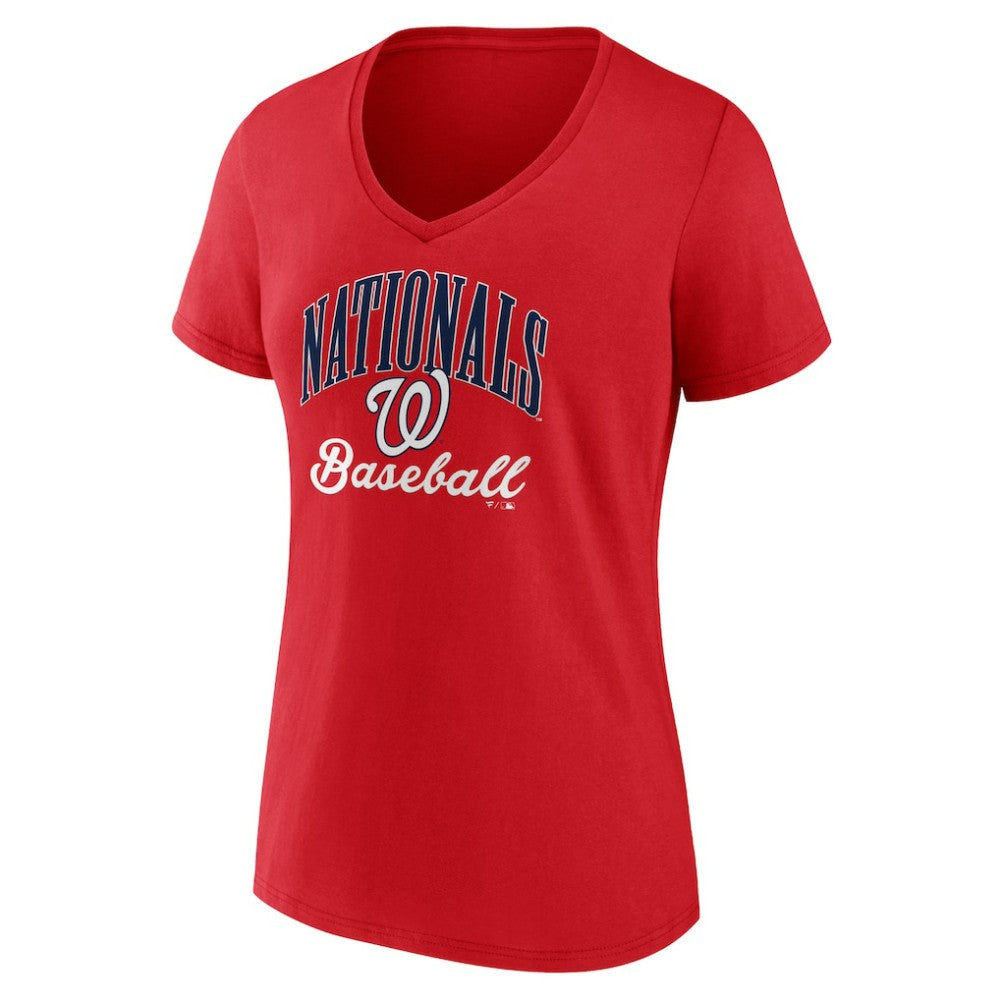 Washington Nationals Women's Victory Script V-Neck T-Shirt - Red - MLB Sale