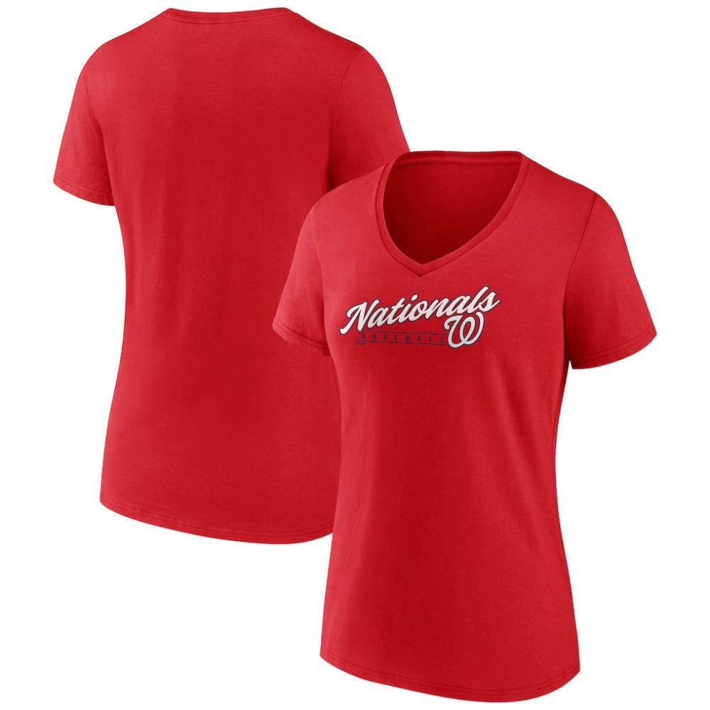 Washington Nationals Women's One And Only V-Neck T-Shirt - Red - MLB Lifestyle