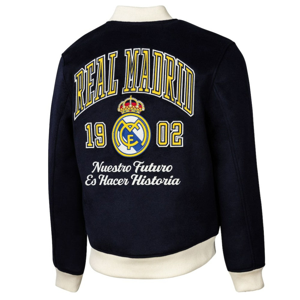 Real Madrid Sport Design Sweden Free Kick Wool Varsity Jacket Navy