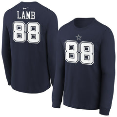 Nike CeeDee Lamb Dallas Cowboys Youth Player Name & Number Long Sleeve T-Shirt Navy
