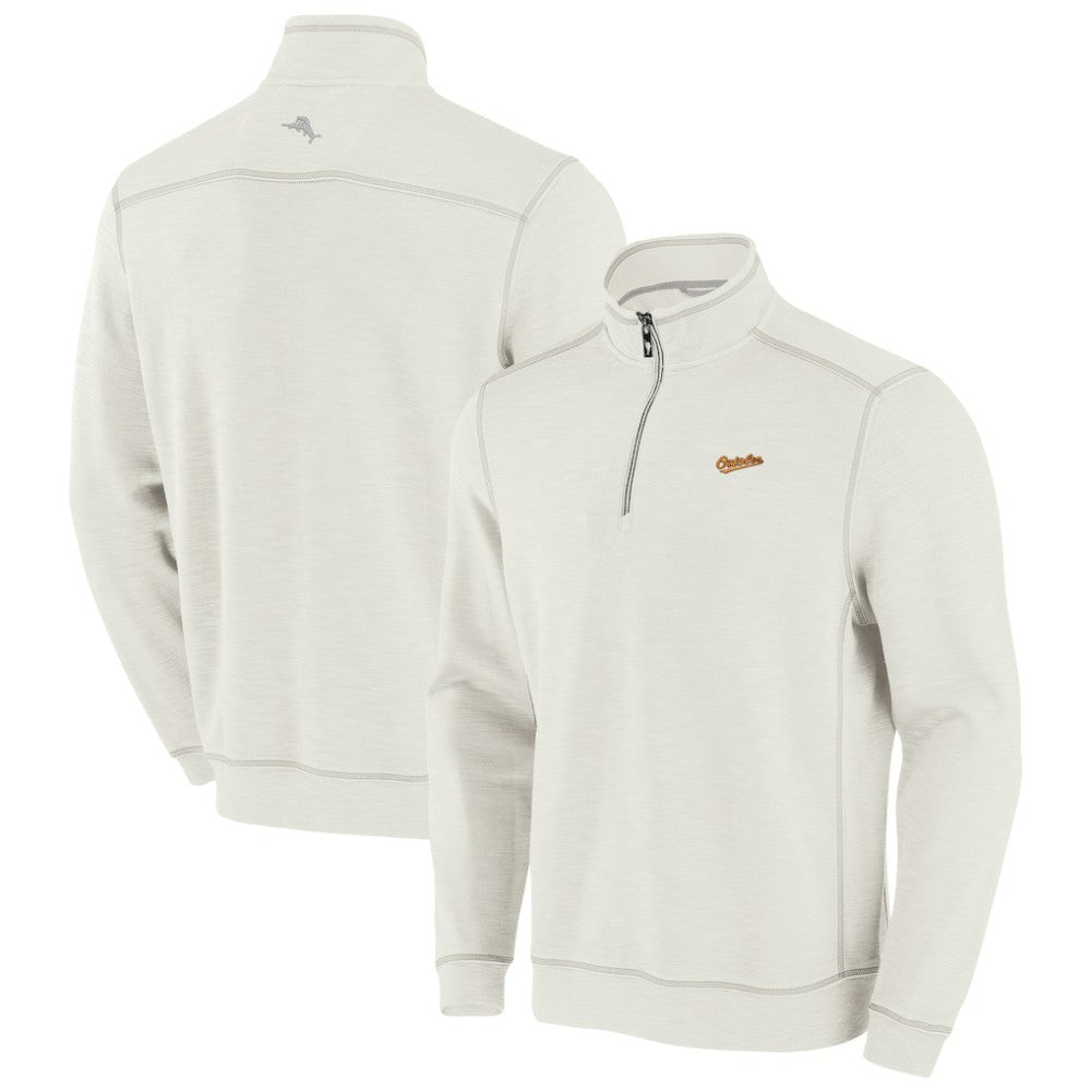 Baltimore Orioles Tommy Bahama Sport Tobago Bay Tri-Blend Half-Zip Sweatshirt - Cream - MLB Online