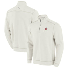 Atlanta Braves Tommy Bahama Sport Tobago Bay Tri-Blend Half-Zip Sweatshirt - Cream - MLB Sale