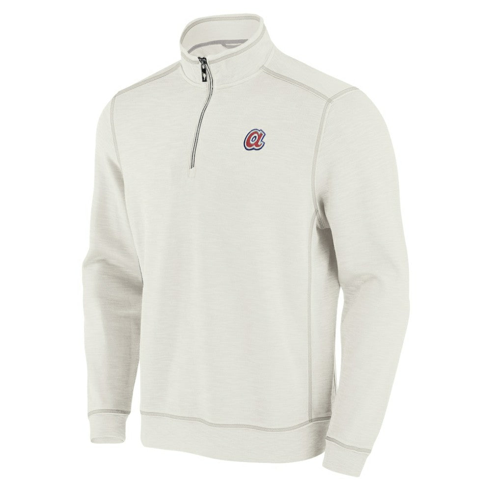 Atlanta Braves Tommy Bahama Sport Tobago Bay Tri-Blend Half-Zip Sweatshirt - Cream - MLB Sale