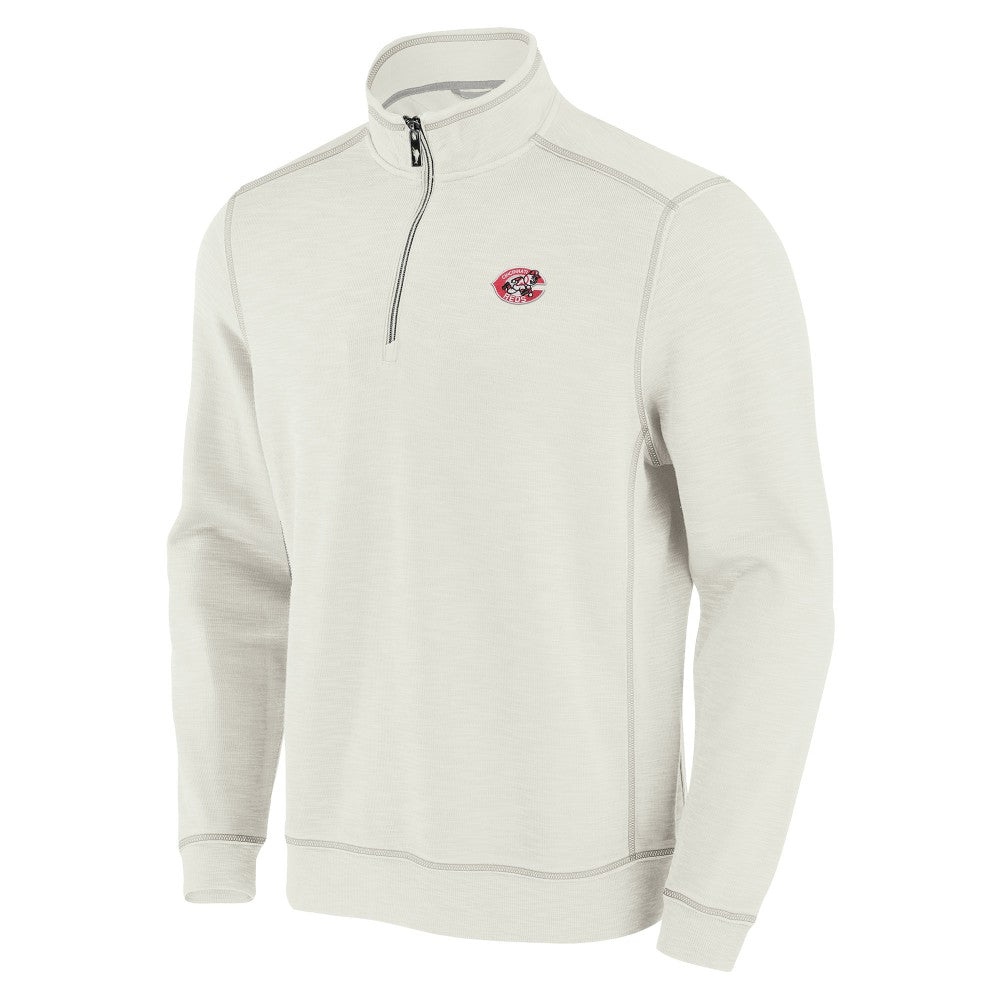 Cincinnati Reds Tommy Bahama Sport Tobago Bay Tri-Blend Half-Zip Sweatshirt - Cream - MLB Sale