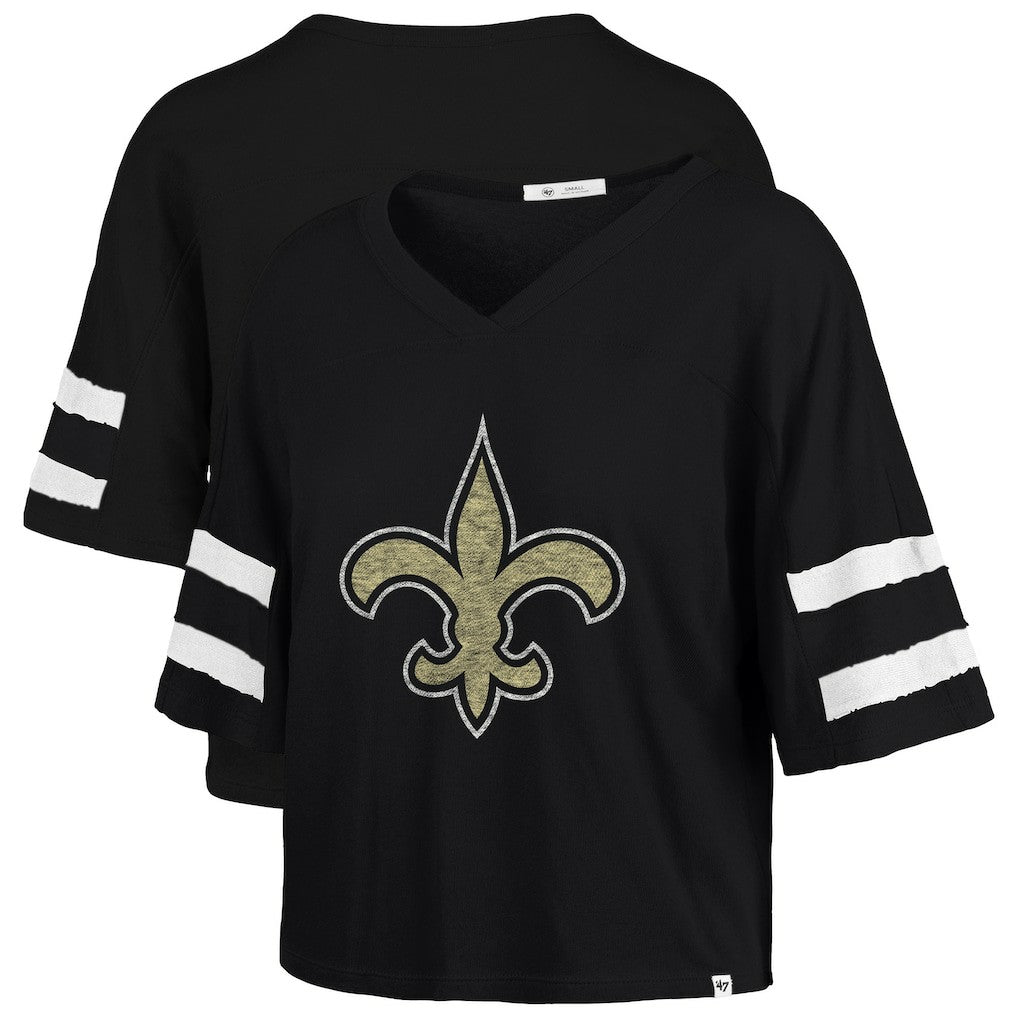 47 brand New Orleans Saints '47 Women's Premier Scout Cropped V-Neck T-Shirt Black