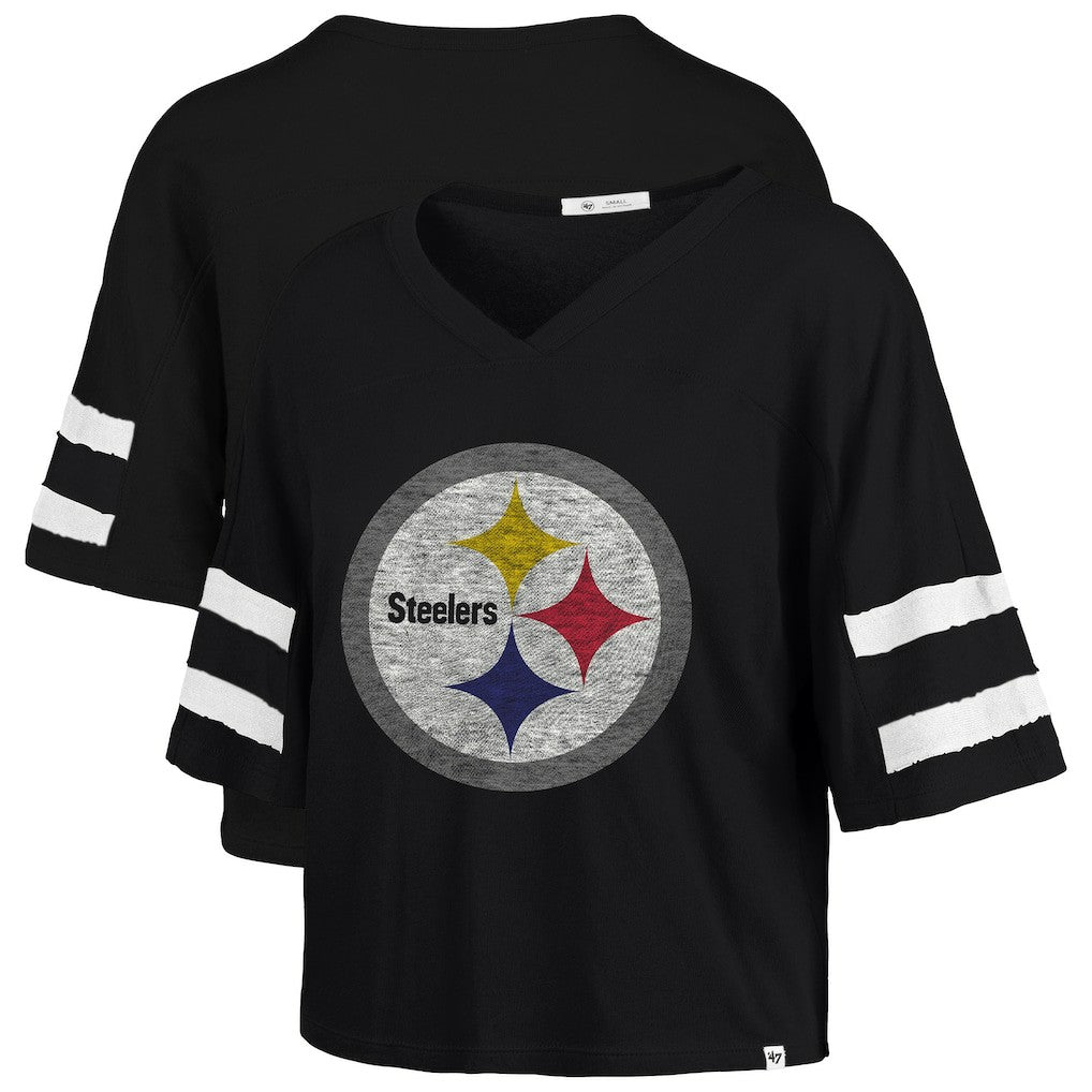 47 brand Pittsburgh Steelers '47 Women's Premier Scout Cropped V-Neck T-Shirt Black
