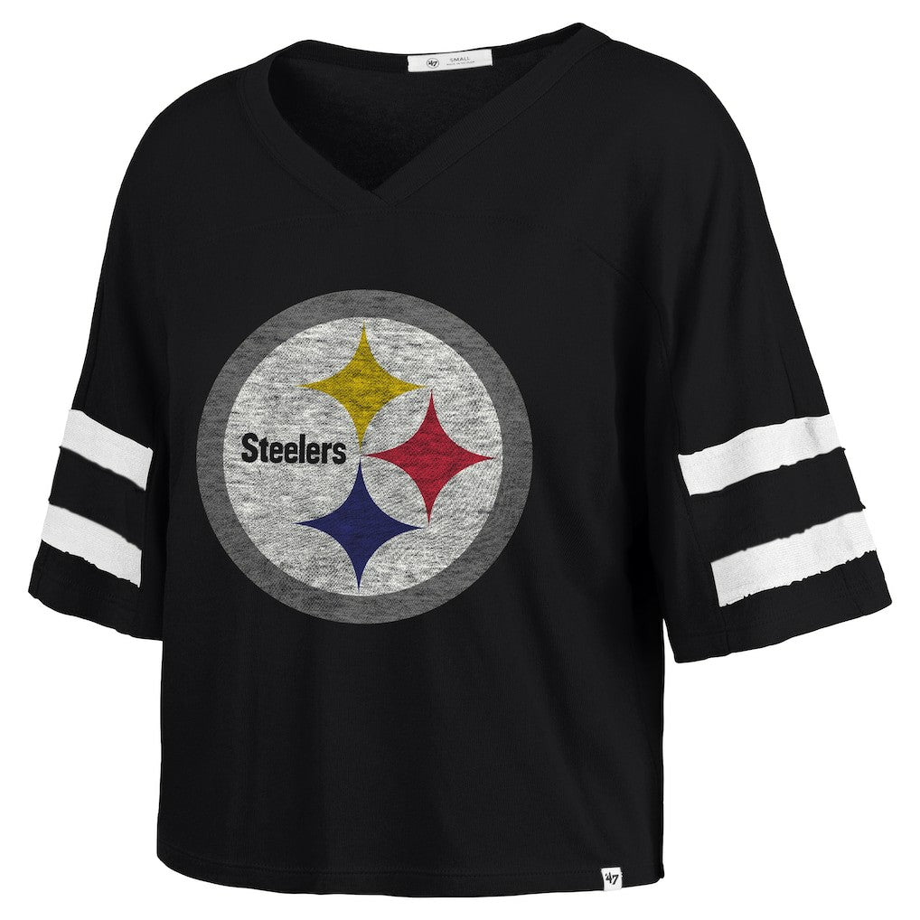 47 brand Pittsburgh Steelers '47 Women's Premier Scout Cropped V-Neck T-Shirt Black