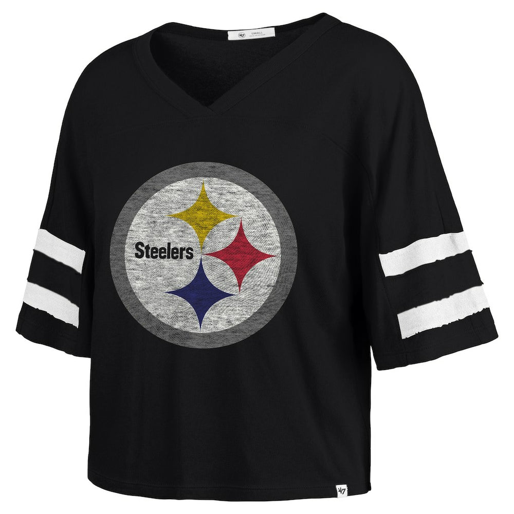 47 brand Pittsburgh Steelers '47 Women's Premier Scout Cropped V-Neck T-Shirt Black
