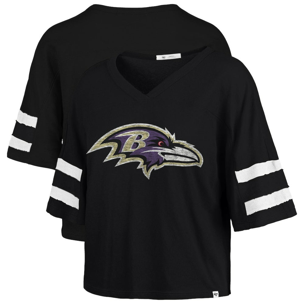 47 brand Baltimore Ravens '47 Women's Premier Scout Cropped V-Neck T-Shirt Black