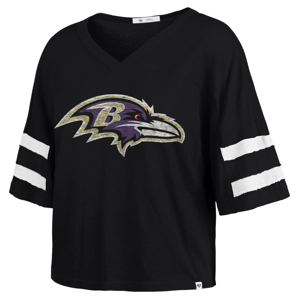 47 brand Baltimore Ravens '47 Women's Premier Scout Cropped V-Neck T-Shirt Black