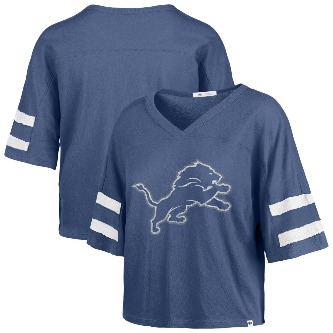 47 brand Detroit Lions '47 Women's Premier Scout Cropped V-Neck T-Shirt Blue