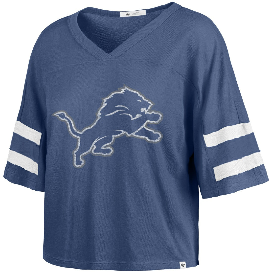 47 brand Detroit Lions '47 Women's Premier Scout Cropped V-Neck T-Shirt Blue