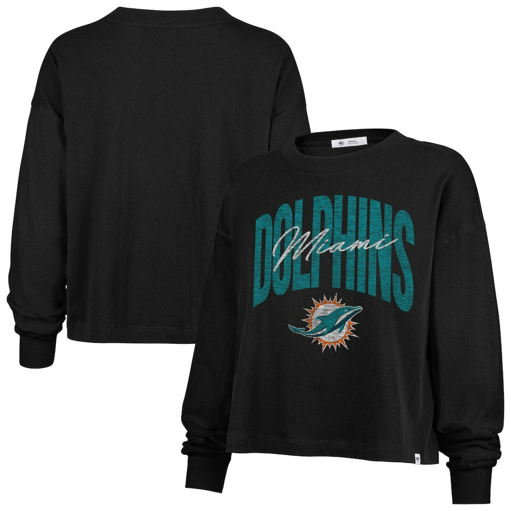 47 brand Miami Dolphins '47 Women's Muse Sydney Long Sleeve Cropped T-Shirt Black