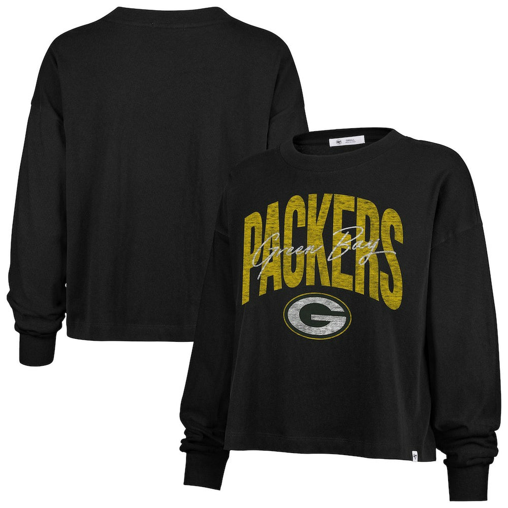 47 brand Green Bay Packers '47 Women's Muse Sydney Long Sleeve Cropped T-Shirt Black