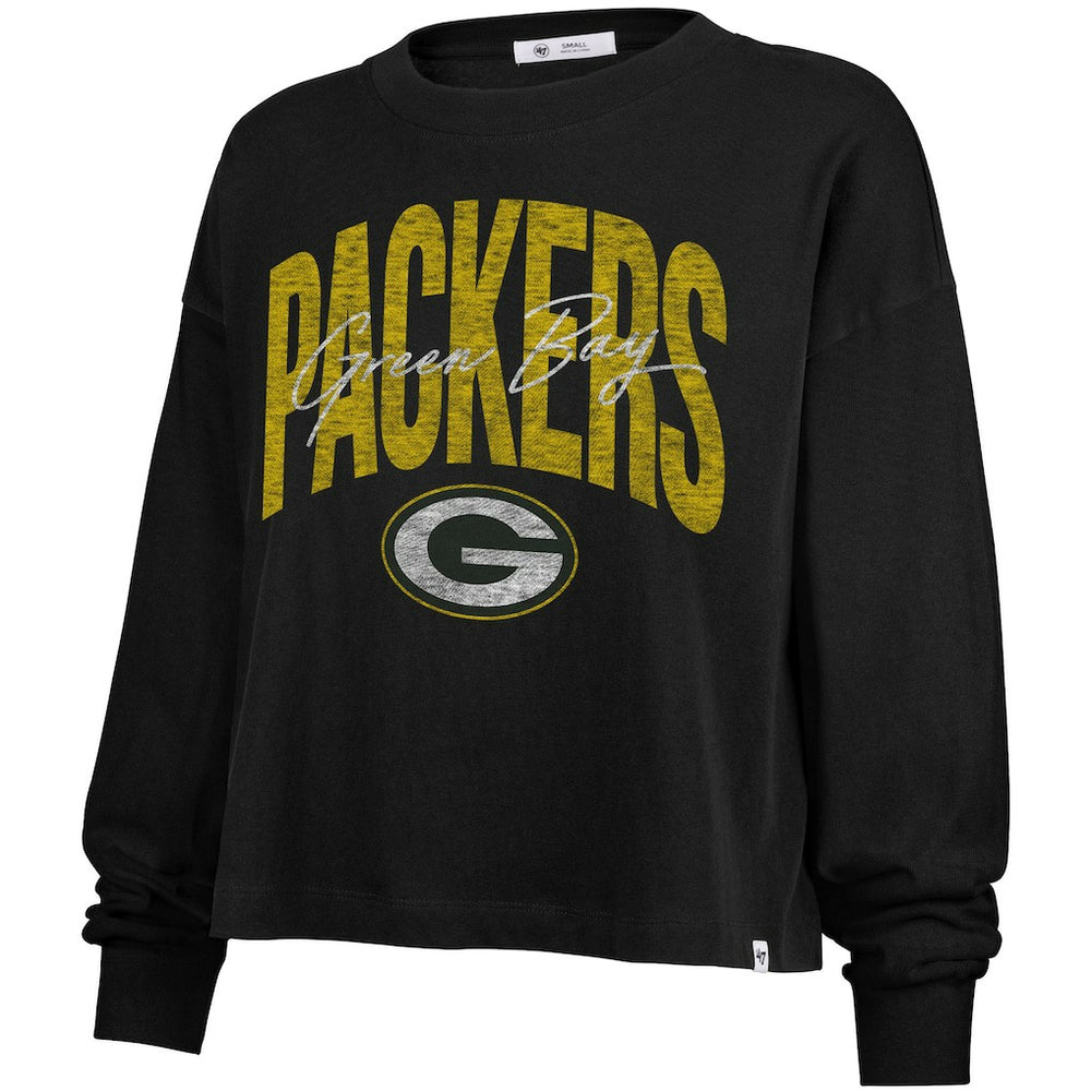 47 brand Green Bay Packers '47 Women's Muse Sydney Long Sleeve Cropped T-Shirt Black