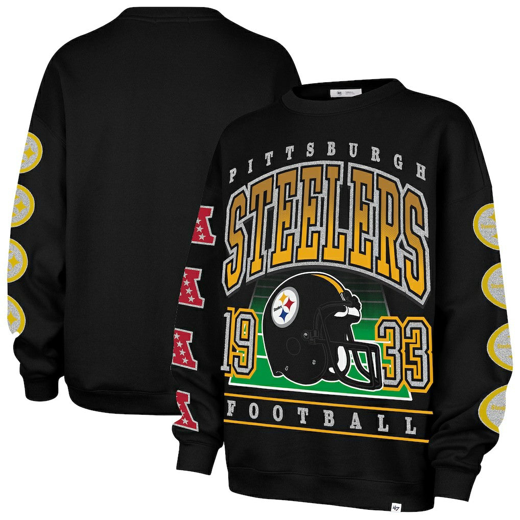 47 brand Pittsburgh Steelers '47 Women's Go Big Oversized Pullover Sweatshirt Black