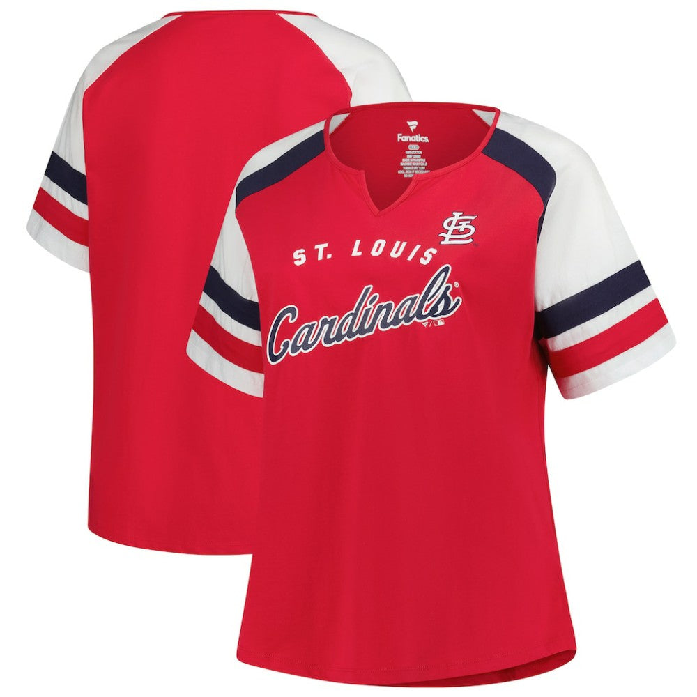 St. Louis Cardinals Profile Women's Plus Sized Arched Notch Neck T-Shirt - Red - MLB Discount
