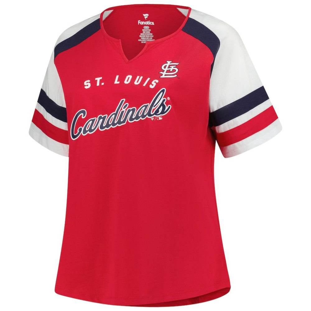 St. Louis Cardinals Profile Women's Plus Sized Arched Notch Neck T-Shirt - Red - MLB Discount