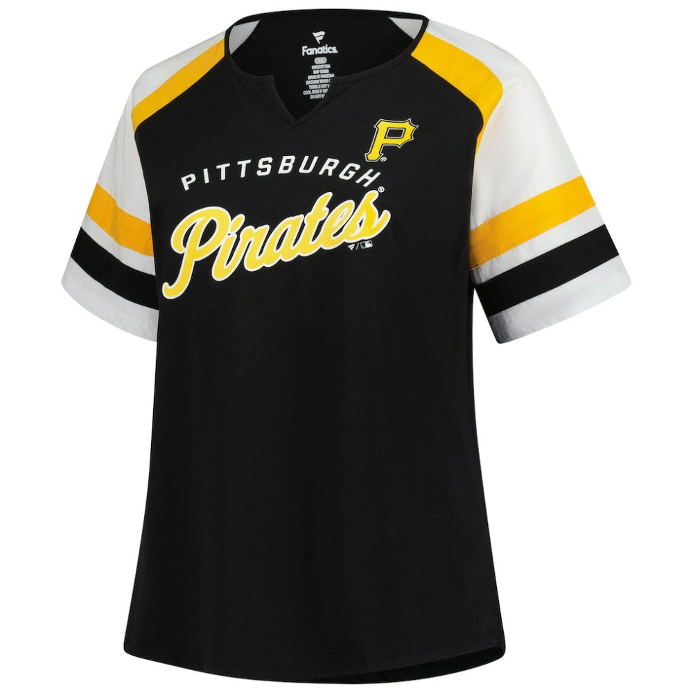 Pittsburgh Pirates Profile Women's Plus Sized Arched Notch Neck T-Shirt - Black - MLB Online