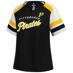 Pittsburgh Pirates Profile Women's Plus Sized Arched Notch Neck T-Shirt - Black - MLB Online