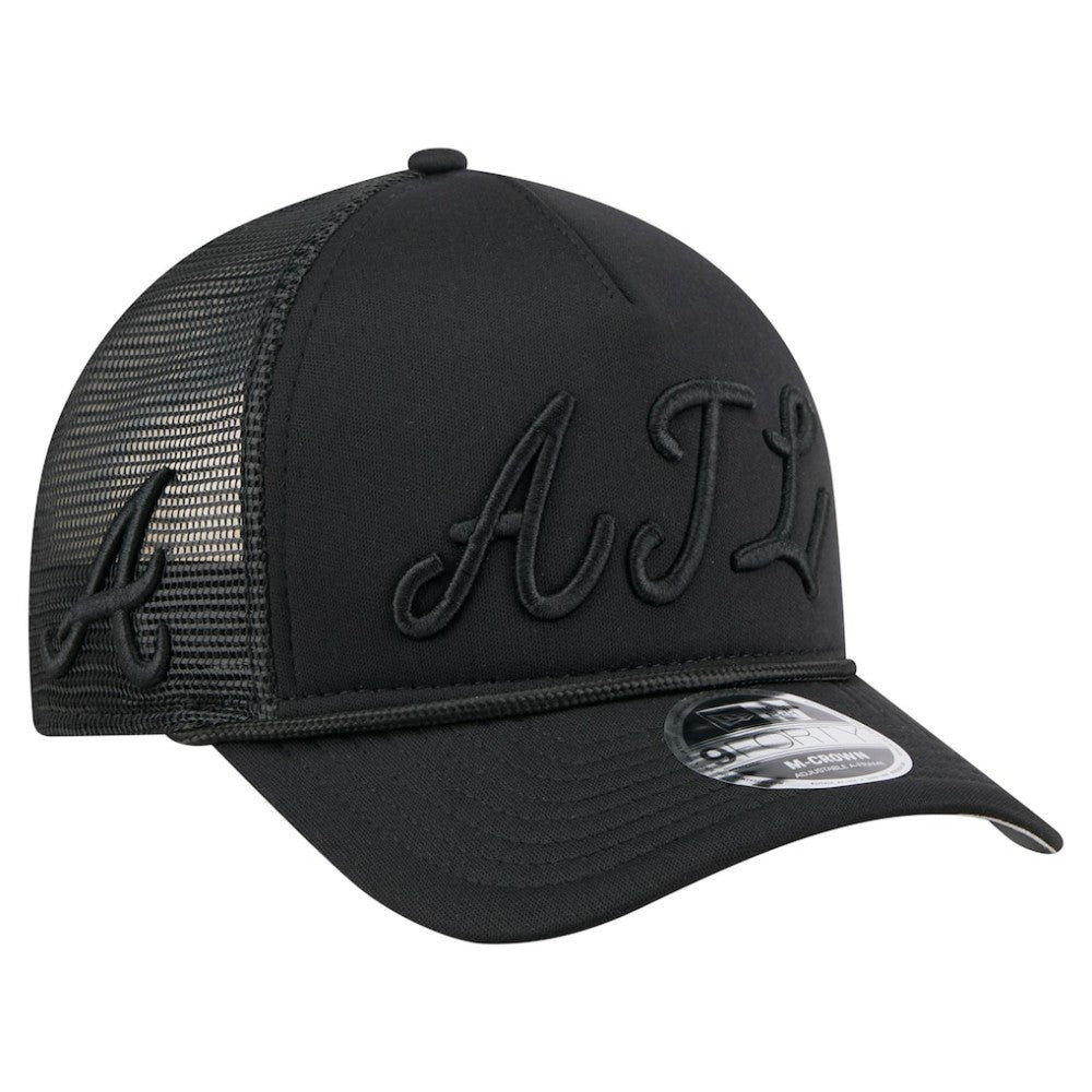 Atlanta Braves New Era City Initial 9FORTY A-Frame M-Crown Adjustable Trucker Hat - Black - New Era Sale
