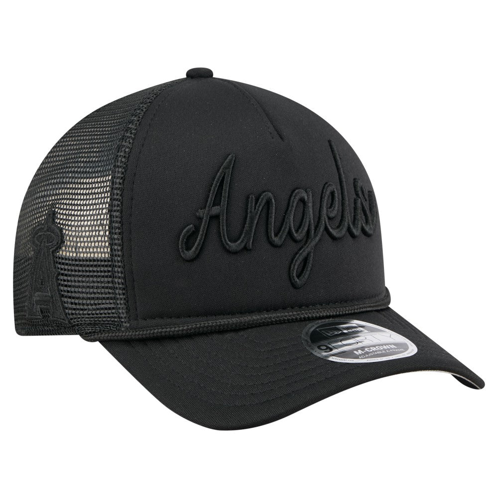 Los Angeles Angels New Era City Initial 9FORTY A-Frame M-Crown Adjustable Trucker Hat - Black - New Era on Sale