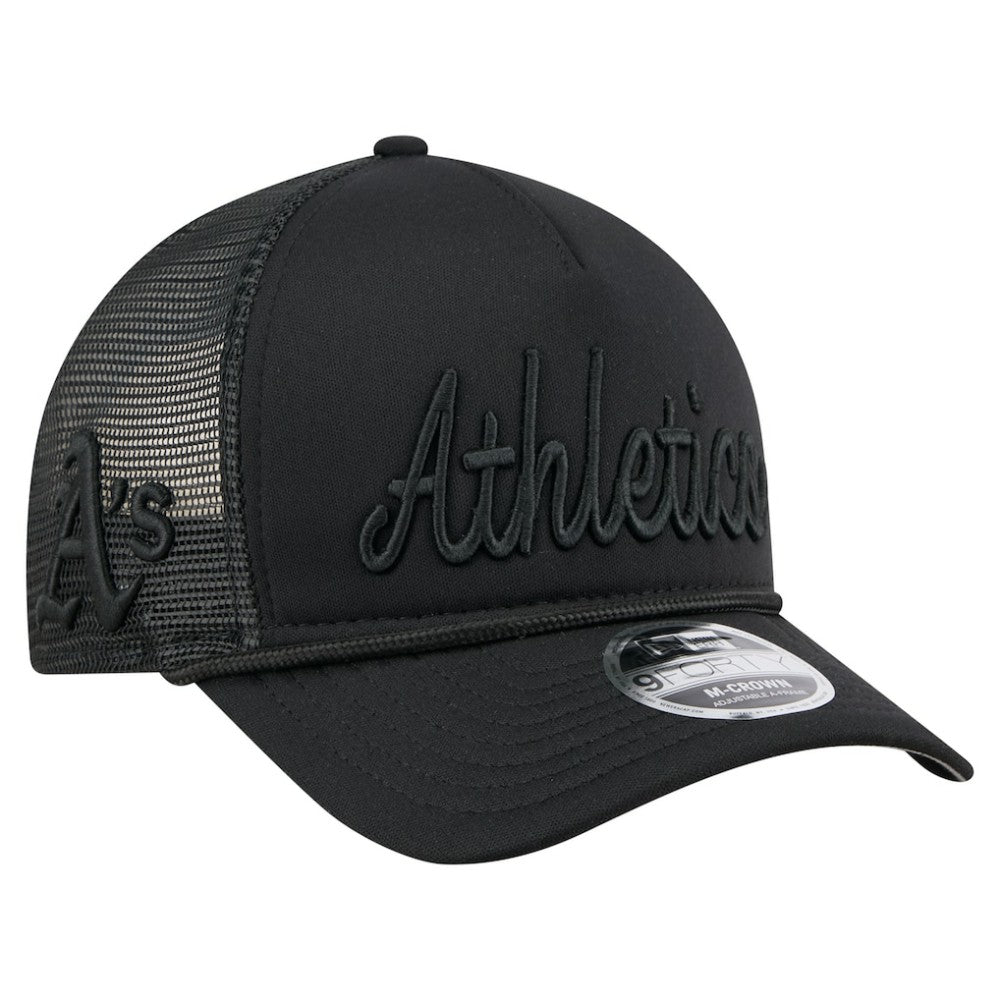 Athletics New Era City Initial 9FORTY A-Frame M-Crown Adjustable Trucker Hat - Black - New Era Lifestyle