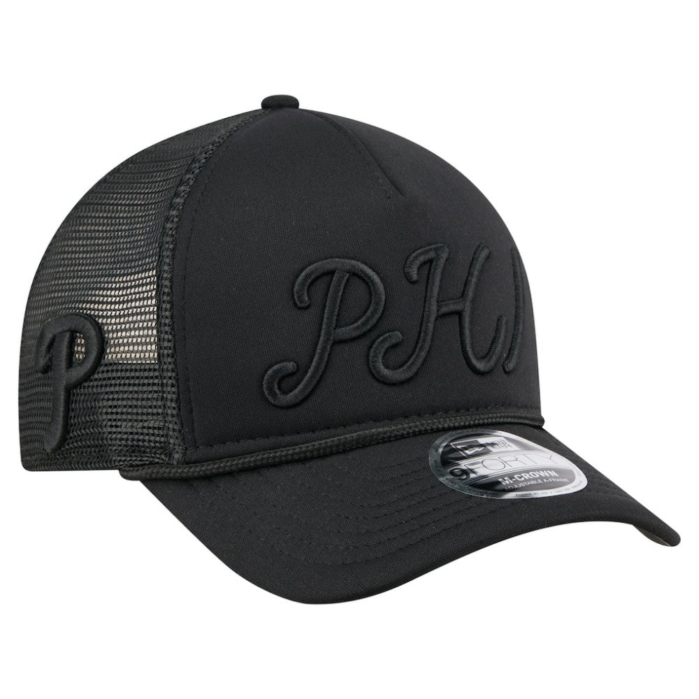 Philadelphia Phillies New Era City Initial 9FORTY A-Frame M-Crown Adjustable Trucker Hat - Black - New Era Sale